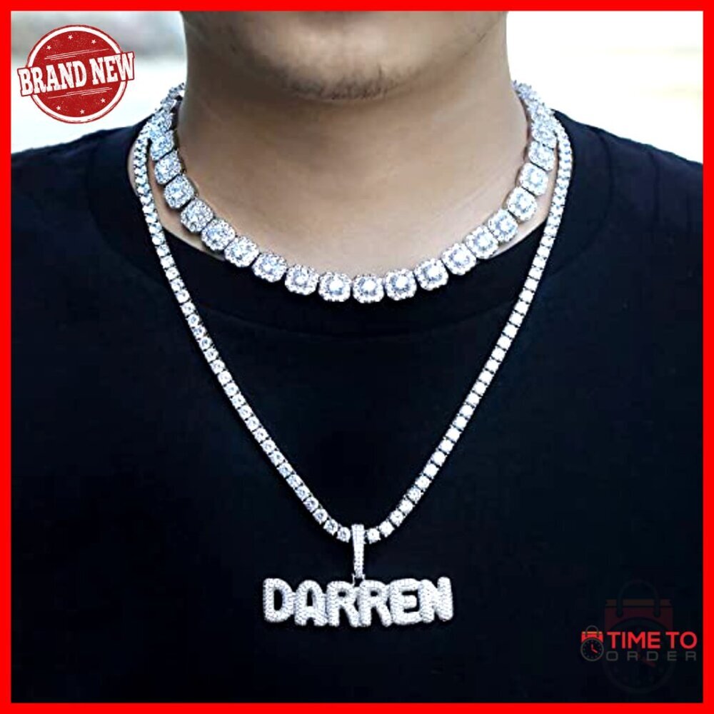 12mm Tennis Chain Necklace White Gold Plated Cuban Link Choker 16 Inch - Picture 5 of 7